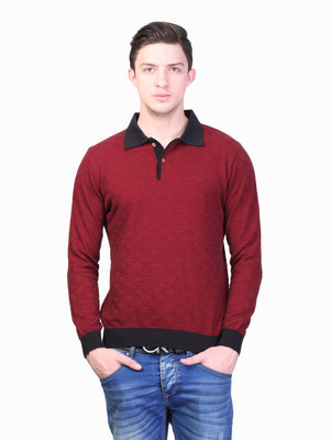 

Kalt Self Design Men Polo Neck Maroon T-Shirt, Black;maroon
