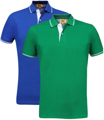 

Campus Sutra Solid Men Henley Multicolor T-Shirt(Pack of 2, Green;royal blue