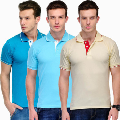 

Scott International Solid Men's Polo Neck Light Blue, Yellow, Blue T-Shirt(Pack of 3), Light blue and beige and blue