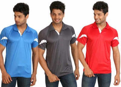 

Campus Sutra Solid Men Polo Neck Grey, Red, Light Blue T-Shirt(Pack of 3)