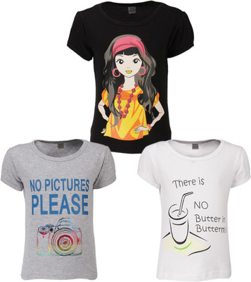 

Gkidz Girls Printed T Shirt(Multicolor, Black