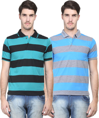 

Vimal Striped Men's Polo Neck Blue, Green T-Shirt(Pack of 2