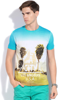 

Status Quo Printed Men's Round Neck Blue, White T-Shirt, Aqua blue
