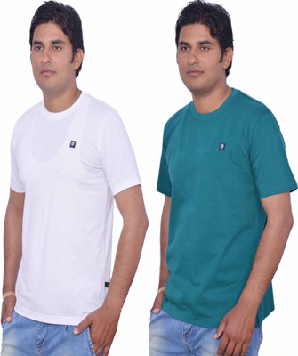 Leaf Solid Men's Round Neck White, Green T-Shirt(Pack of 2, Green;white