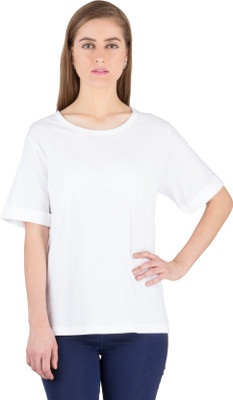 

Hypernation Solid Women' Round Neck White T-Shirt