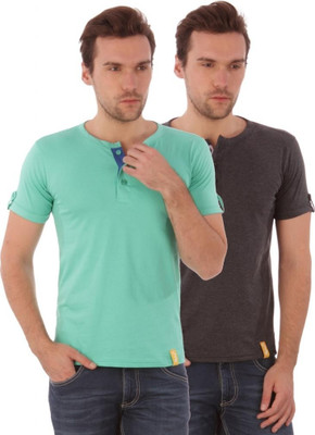 

Campus Sutra Solid Men Henley Green, Grey T-Shirt(Pack of 2, Charcoal;sea green