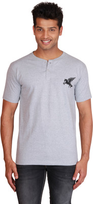 

Right Shape Solid Men's Henley Grey T-Shirt, Grey melange