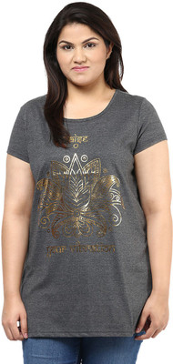 

Alto Moda by Pantaloons Graphic Print Women's Round Neck Grey T-Shirt, Charcoal
