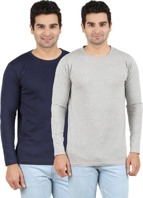 

Ap'pulse Solid Men's Round Neck Dark Blue, Grey T-Shirt(Pack of 2, _navy_gmel