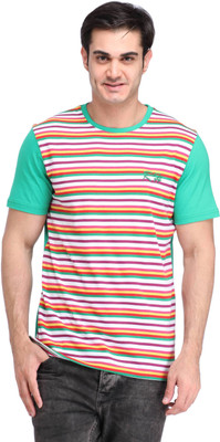 

Rockhard Striped Men's Round Neck Green T-Shirt