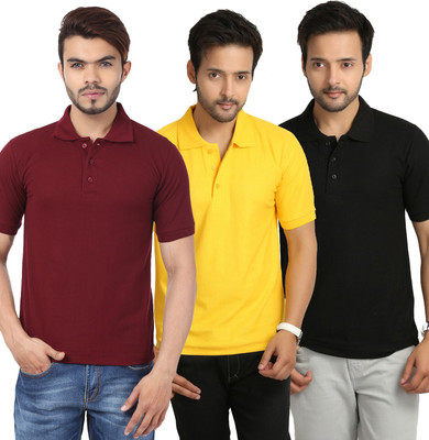 

Weardo Solid Men's Polo Neck Black, Yellow, Maroon T-Shirt(Pack of 3, Black;maroon;yellow