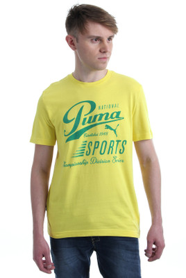

Puma Printed Men' Round Neck Yellow T-Shirt, Buttercup