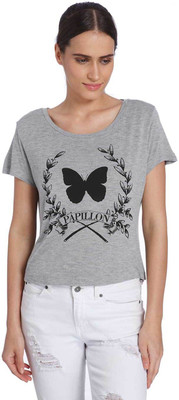 

Vero Moda Printed Women's Round Neck Grey T-Shirt, Light grey melange