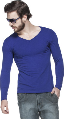 Tinted Solid Men V-neck Blue T-Shirt