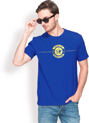 

Foyld Graphic Print Men's Round Neck Blue, Gold T-Shirt