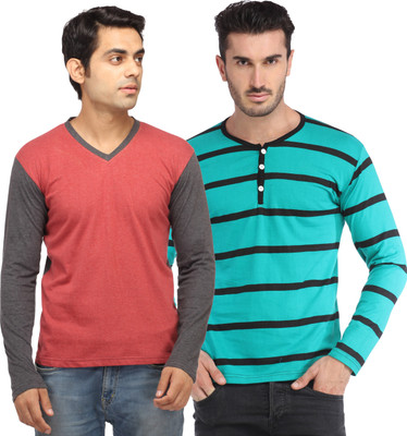 

Leana Solid Men's Fashion Neck Multicolor T-Shirt(Pack of 2, Multi