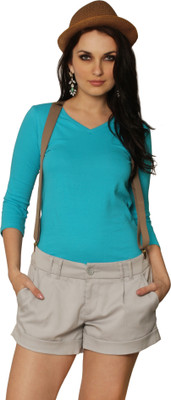 

Miss Chase Solid Women's V-neck Blue T-Shirt, Turquoise