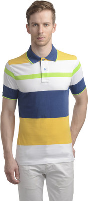 

WRIG Striped Men's Polo Neck Yellow T-Shirt