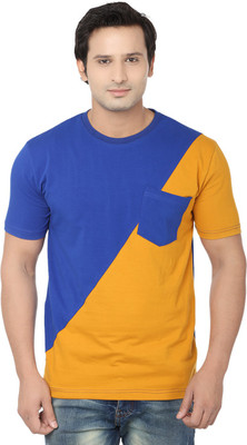 

Fugazee Lifestyle Solid Men' Round Neck Blue, Yellow T-Shirt