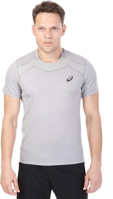 Asics Solid Men's Round Neck Grey T-Shirt, Light grey
