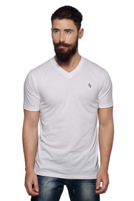 

Nucode Solid Men's V-neck White T-Shirt