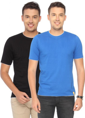 

Campus Sutra Solid Men Round Neck Black, Blue T-Shirt(Pack of 2)