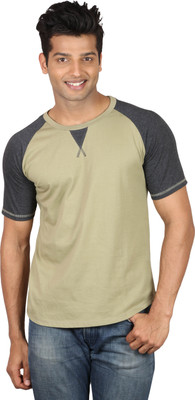 Poshuis Solid Men' Round Neck Green, Black T-Shirt