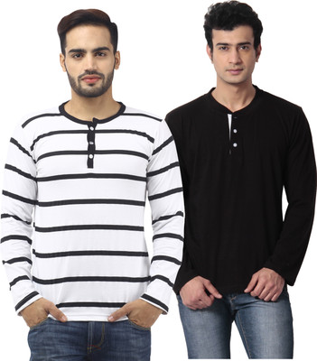 

Leana Striped Men's Henley Multicolor T-Shirt(Pack of 2