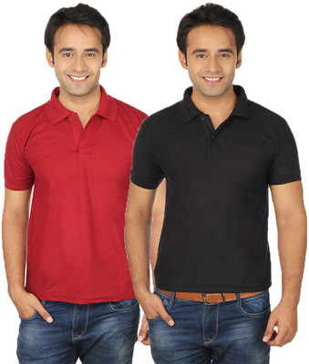 

Quetzal Solid Men's Polo Neck Black, Maroon T-Shirt(Pack of 2