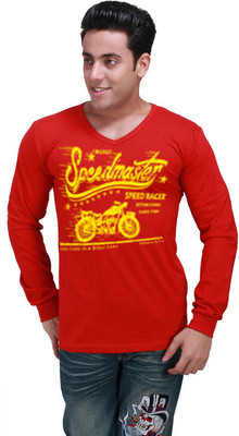 

Inkovy Graphic Print Men' V-neck Red T-Shirt
