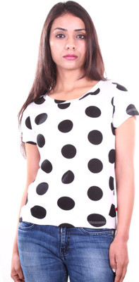 

AR2 Polka Print Women' Round Neck White T-Shirt