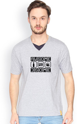 

Campus Sutra Solid Men V-neck Grey T-Shirt