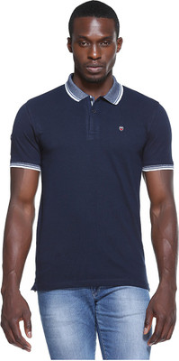 Octave Solid Men's Polo Neck Blue T-Shirt, Navy