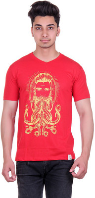 

Urban Street Solid, Graphic Print Men's V-neck Red T-Shirt