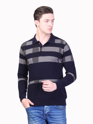 

Kalt Self Design Men Polo Neck Blue T-Shirt, Multicolor