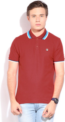 

Fila Solid Men's Polo Neck Red T-Shirt, Chn rd/azu blu