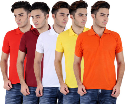 

Sanvi Traders Solid Men Polo Neck Multicolor T-Shirt(Pack of 5