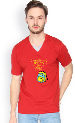

Campus Sutra Solid Men V-neck Red T-Shirt