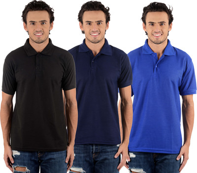 

Blaze Solid Men's Polo Neck Multicolor T-Shirt(Pack of 3, Black;dark blue;royal blue