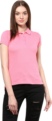 

Trend18 Solid Women's Polo Neck Pink T-Shirt