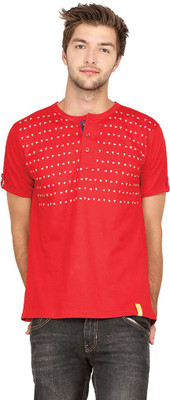 

Campus Sutra Geometric Print Men Henley Red T-Shirt