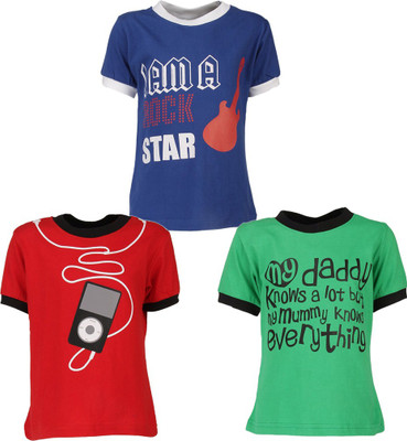 

Gkidz Boys Printed T Shirt(Multicolor, Pack of 3, Black