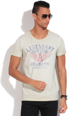 

Indicode Printed Men's Round Neck Beige T-Shirt