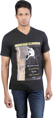 

Oviyon Printed Men's V-neck Black T-Shirt