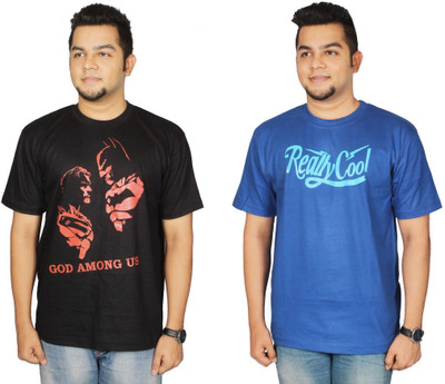 

Leo Clothing Printed Men's Round Neck Reversible Black, Blue T-Shirt(Pack of 2)