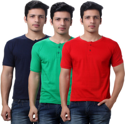 

TeeMoods Solid Men's Henley Red, Green, Dark Blue T-Shirt(Pack of 3), Green;navy;red