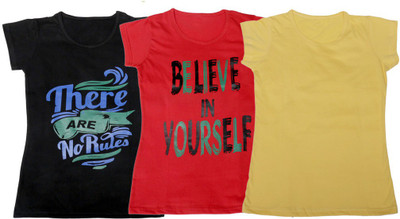 

IndiWeaves Girls Printed T Shirt(Multicolor, Black & red & yellow
