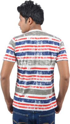 

Josh Button Solid Men's Round Neck White T-Shirt, Multi colour with blue and grey