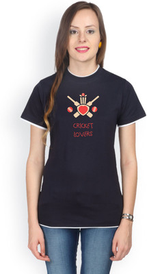 

Campus Sutra Printed Women's Round Neck Dark Blue T-Shirt