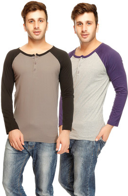 

Gritstones Solid Men's Henley Grey, Grey T-Shirt(Pack of 2, Steel grey